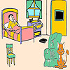 Cat in the bedroom coloring